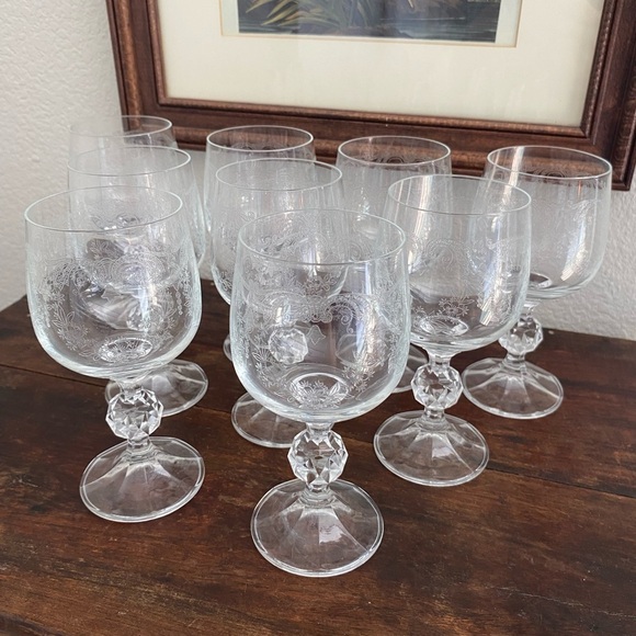 Vintage Bohemia Crystal Crystalex Queen's Lace Wine Glasses Vintage Crystal (9) - Picture 1 of 7